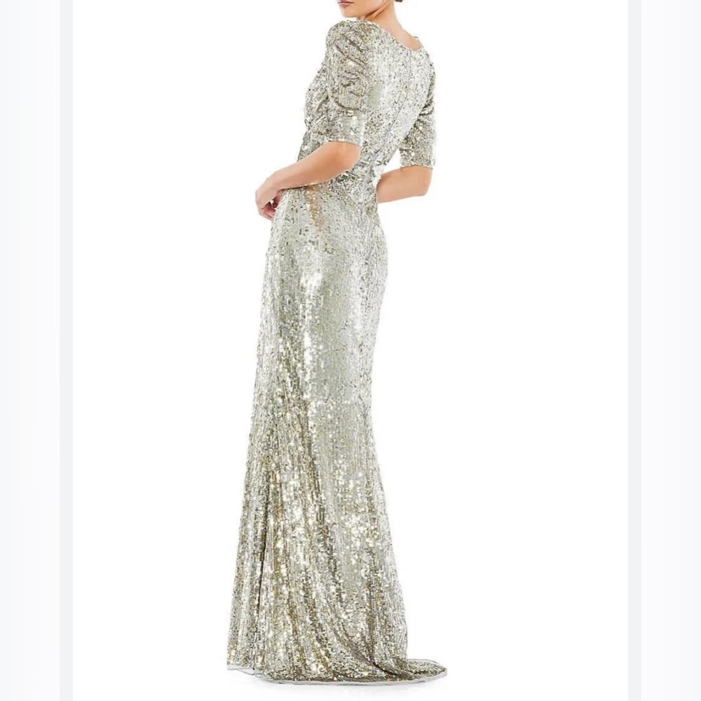 NWT $598 MAC DUGGAL SEQUINED SHORT SLEEVE GOWN DRESS PLATINUM 4707 SIZE 14 - Picture 4 of 5